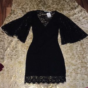 UO kimichi blue black lace dress w/ bell sleevesXS